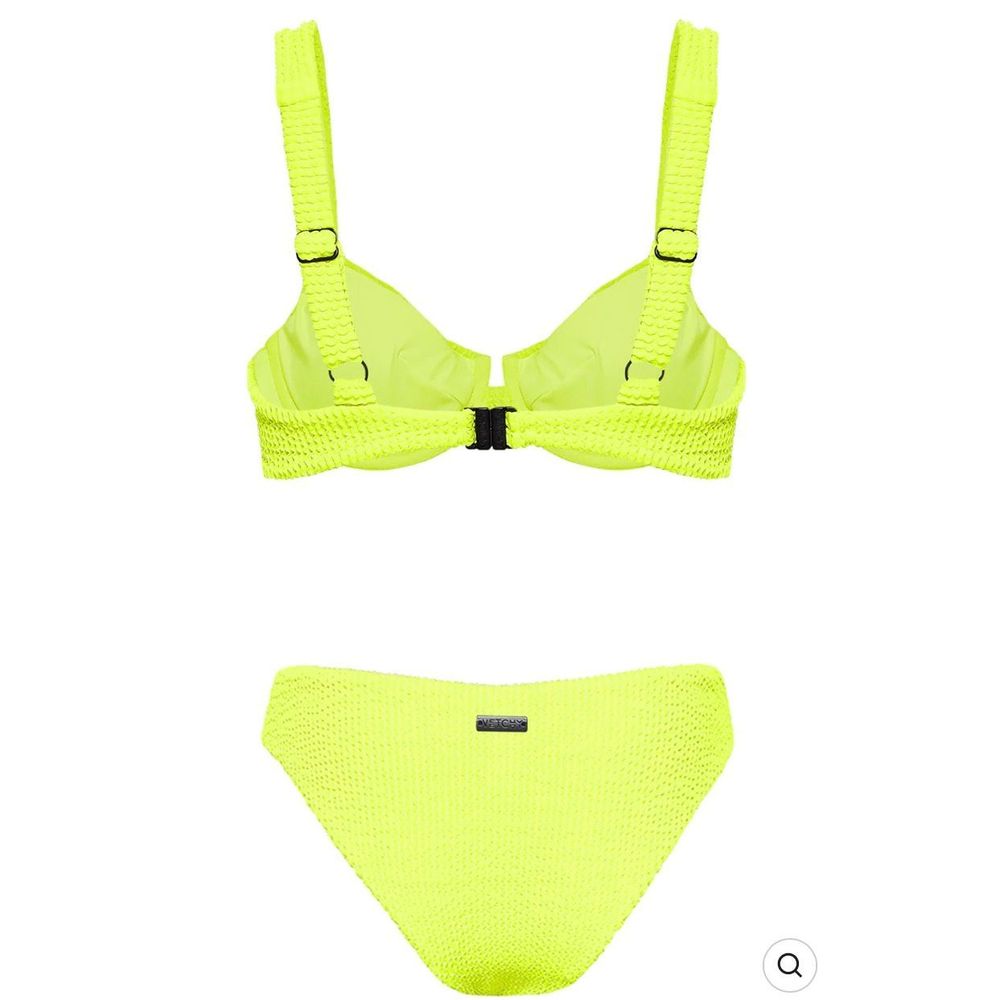 Vetchy Laguna neon yellow crinkle M top S bottom bikini set - Picture 2 of 5